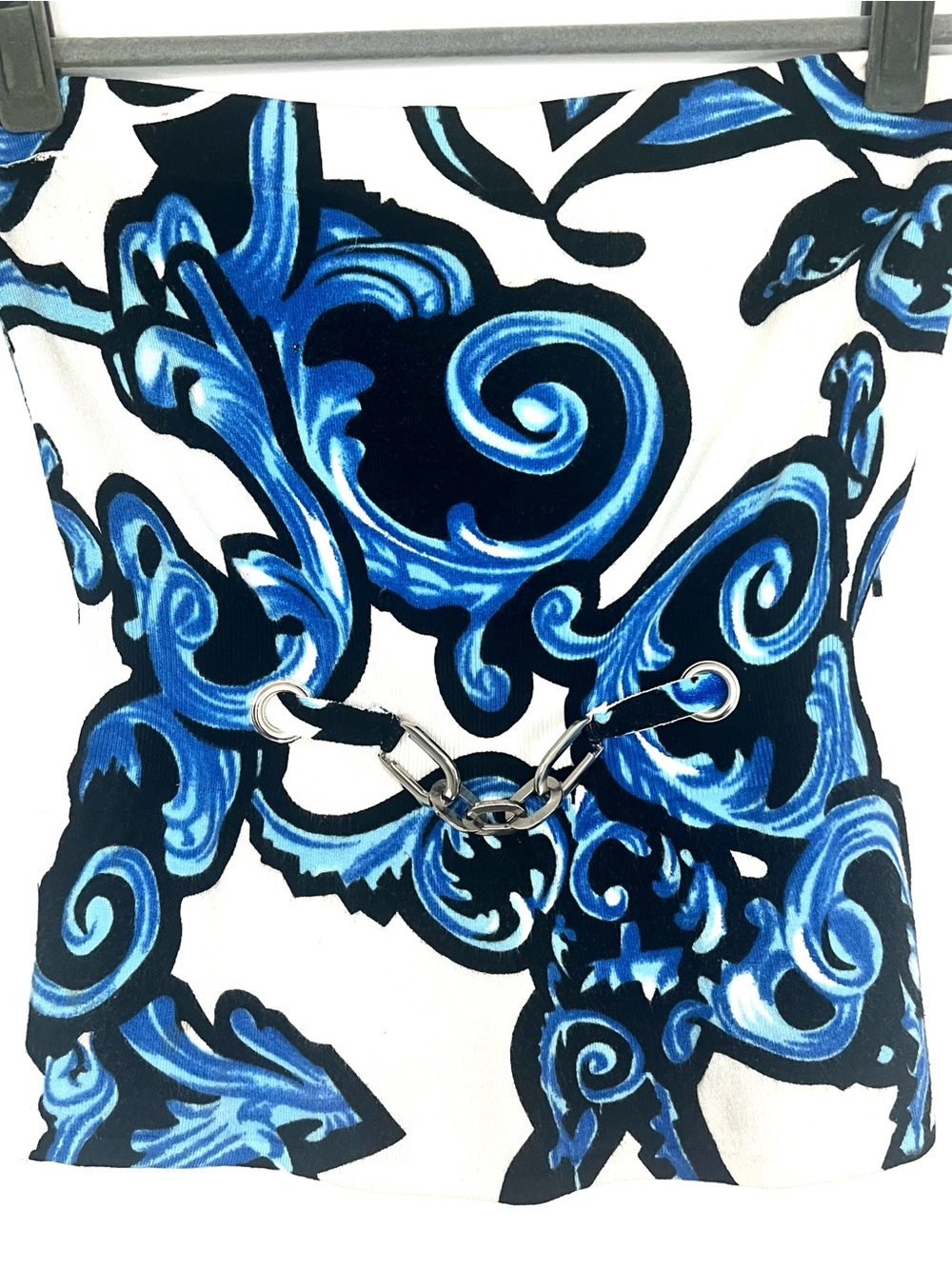 VTG Caché Baroque Chain Accent Tube Top Size M Blue Black Y2K Going Out